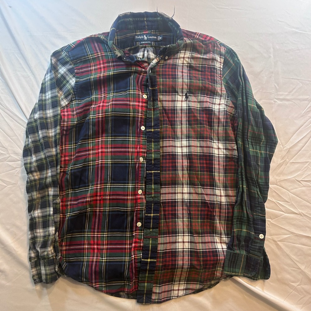 Ralph Lauren Mens Custom Fit Patchwork Plaid Button Down Shirt Multi Color M